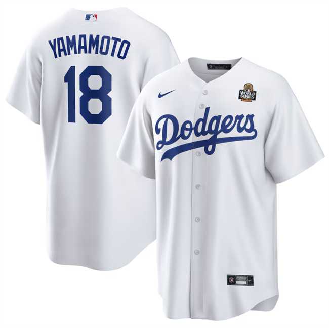 Men%27s Los Angeles Dodgers #18 Yoshinobu Yamamoto White 2024 World Series Cool Base Stitched Jersey Dzhi->los angeles dodgers->MLB Jersey